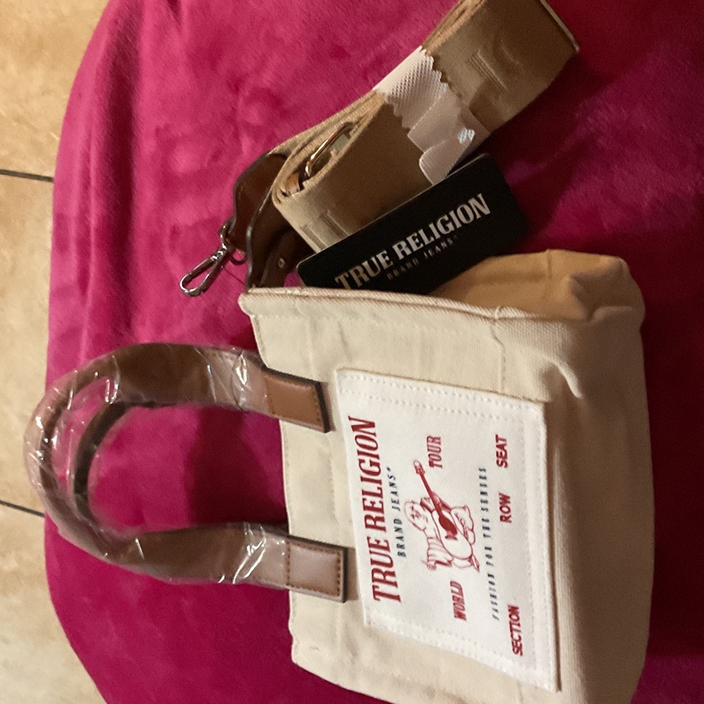 True Religion Cream and Brown Tote